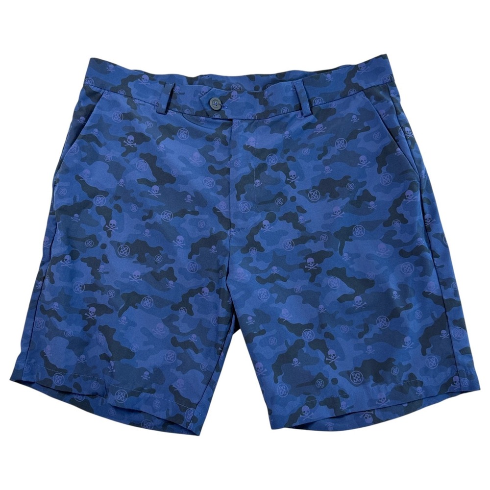 G Fore Mens Blue Camo Skull‎ Crossbones Performance Shorts Sz 35 Golf Stretch